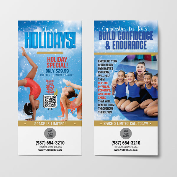 Happy Holidays Gymnastics for Kids Rack Card