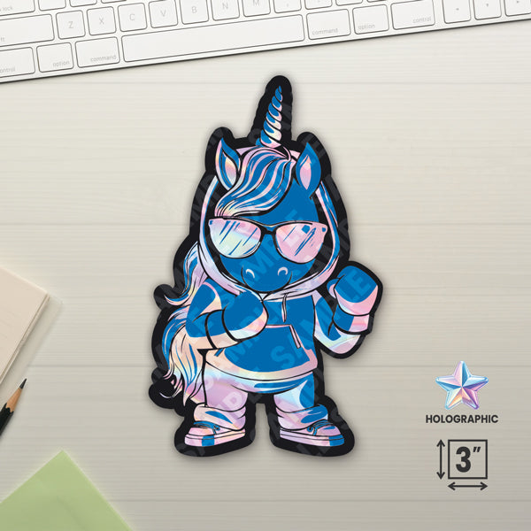 Unicorn Warrior Blue 3" Holographic Stickers