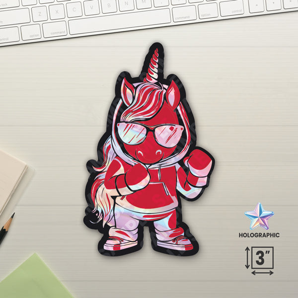 Unicorn Warrior Red 3" Holographic Stickers