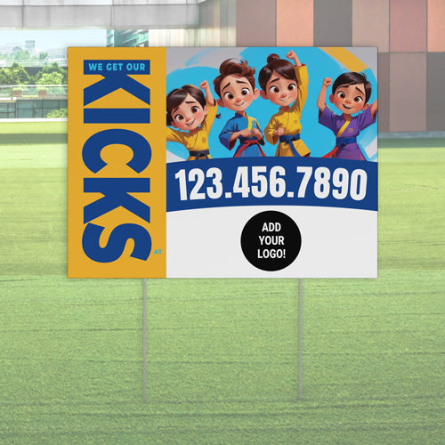 We Get Our Kicks Logo'ed Yard Signs