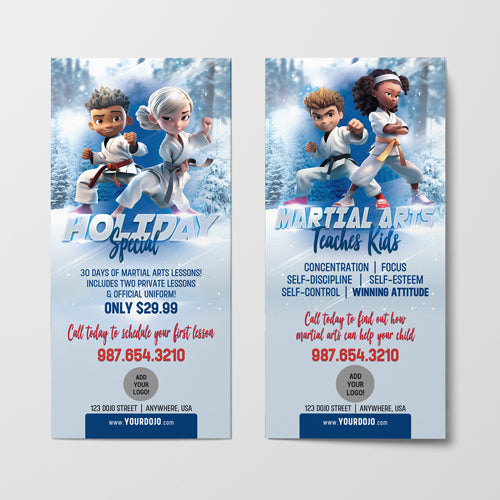 Winter Holidays Martial Arts for Kids Rack Card