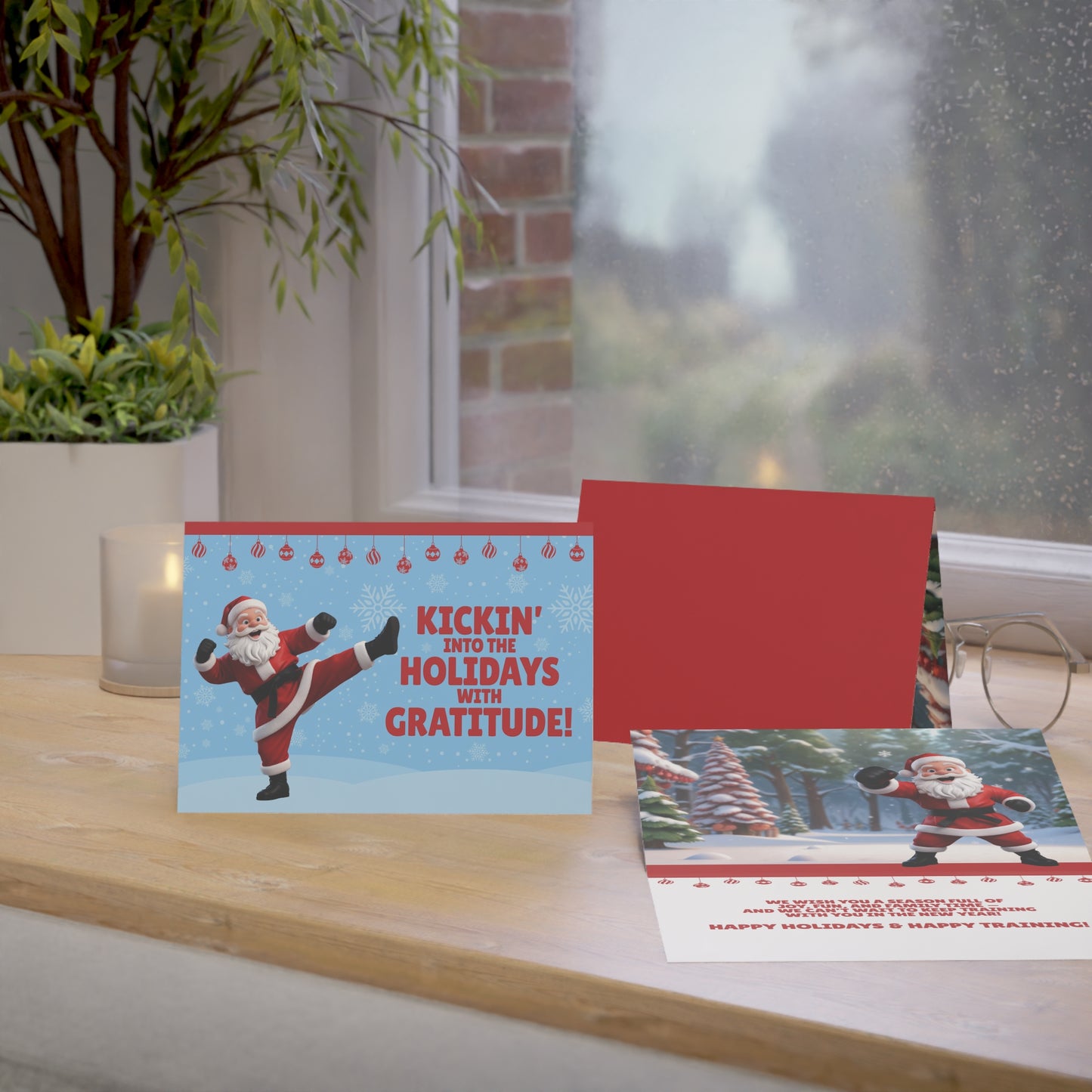 Kickin' Gratitude Santa Holiday Cards (10/30/50 pcs)
