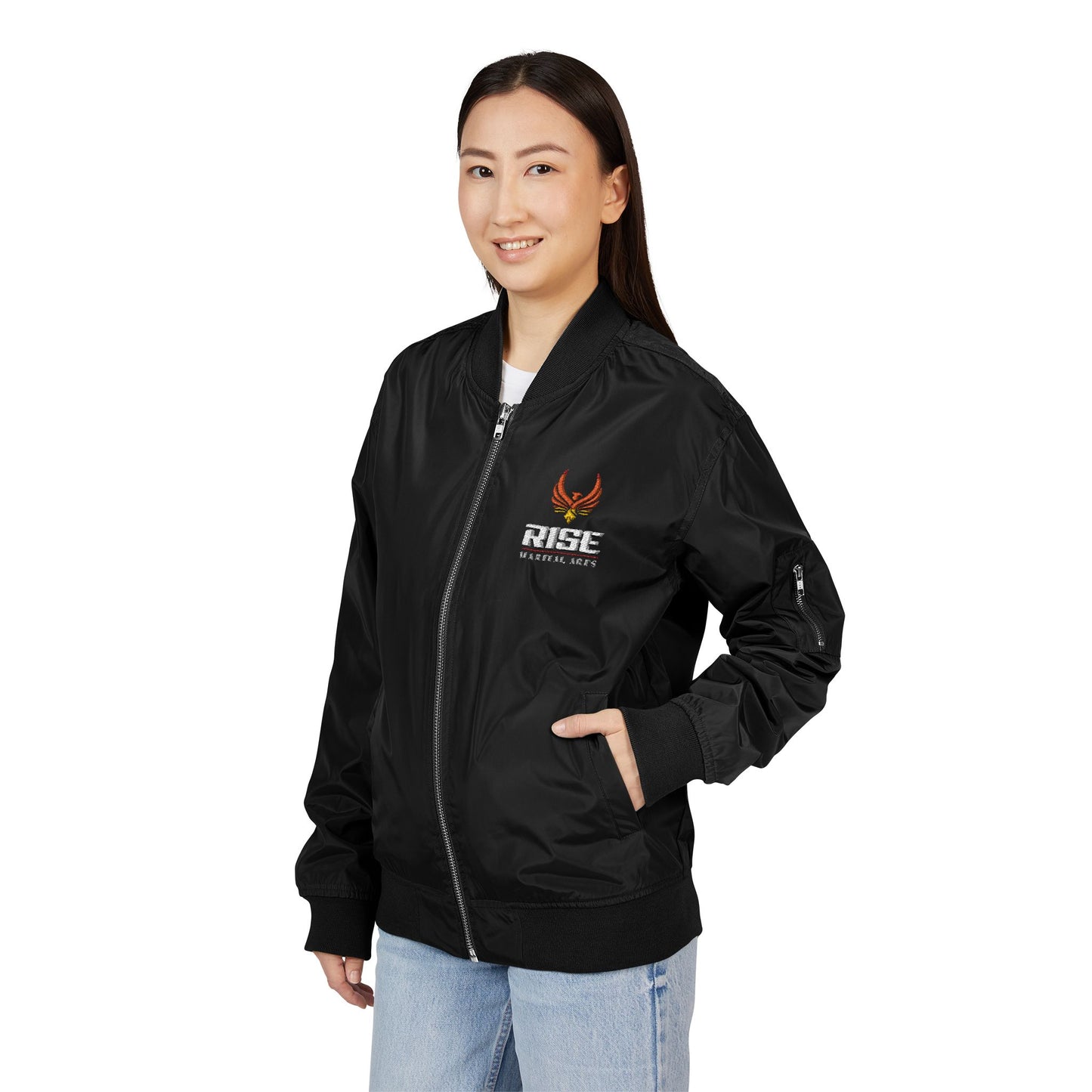 Recycled Bomber Jacket with Embroidered 'RISE' Design - Eco-Friendly Apparel for Athletes, Perfect for Gifting, Street Style, Casual [...]