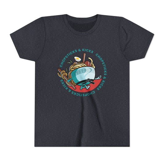 Chopsticks & Kicks Youth Tee for Martial Arts & Ramen Noodle Lovers