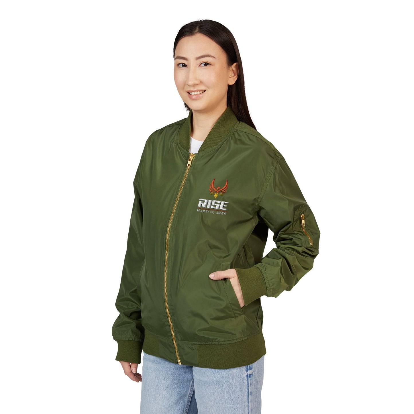 Recycled Bomber Jacket with Embroidered 'RISE' Design - Eco-Friendly Apparel for Athletes, Perfect for Gifting, Street Style, Casual [...]