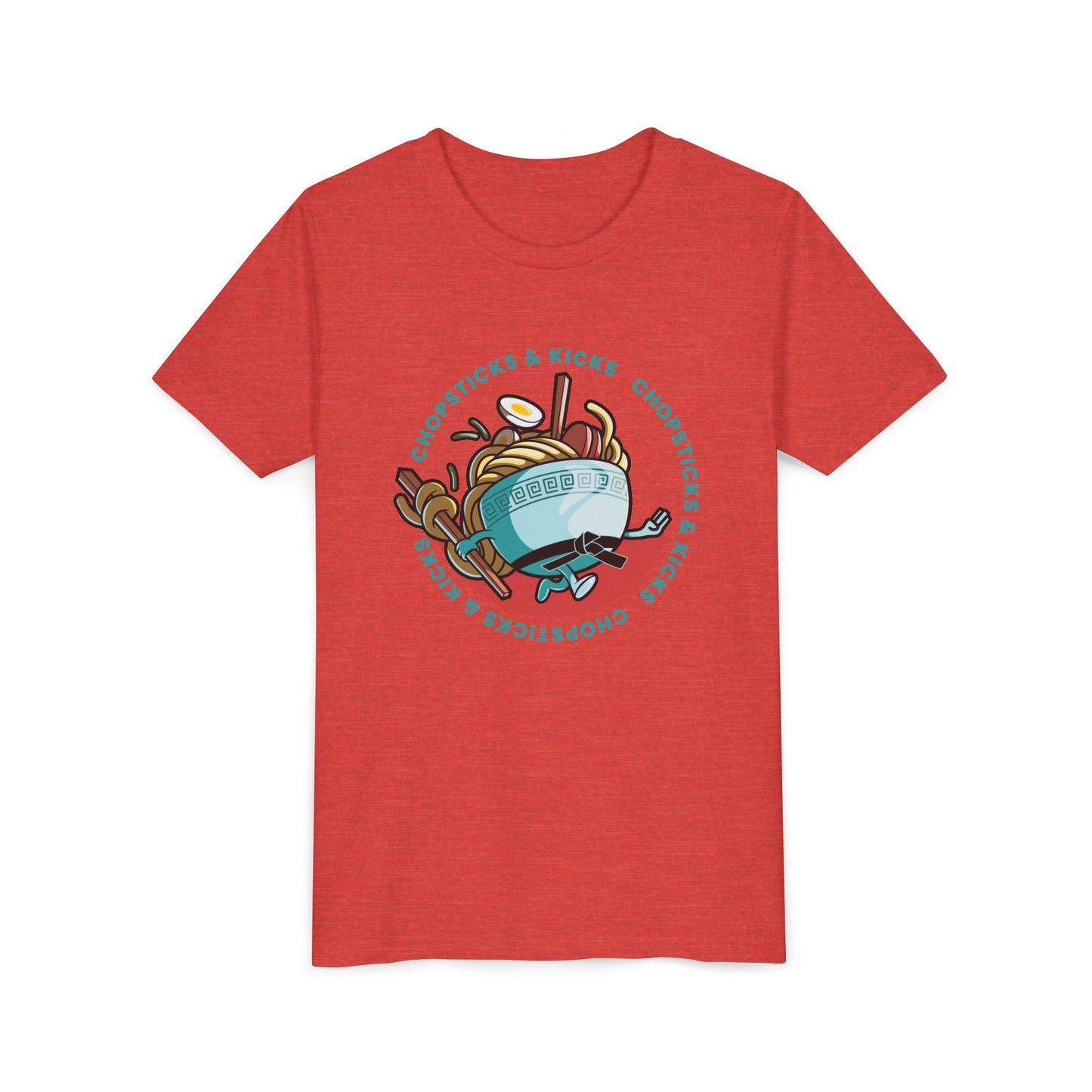 Chopsticks & Kicks Youth Tee for Martial Arts & Ramen Noodle Lovers