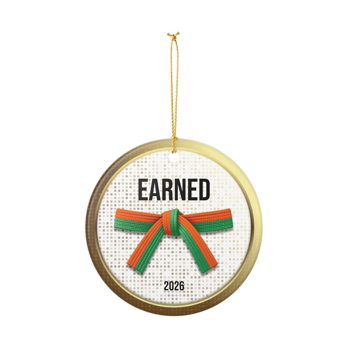 Pearl Personalized Rank Keepsake: Half Orange Half Green Belt