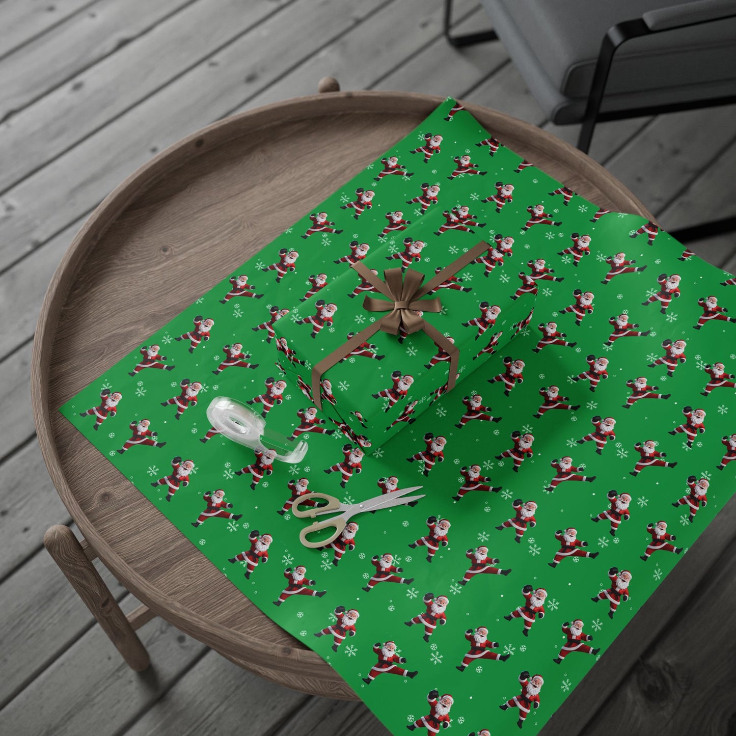 Kickin' Santa Green Wrapping Paper