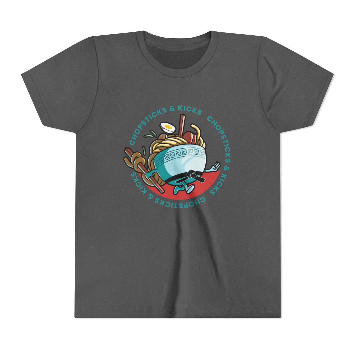 Chopsticks & Kicks Youth Tee for Martial Arts & Ramen Noodle Lovers
