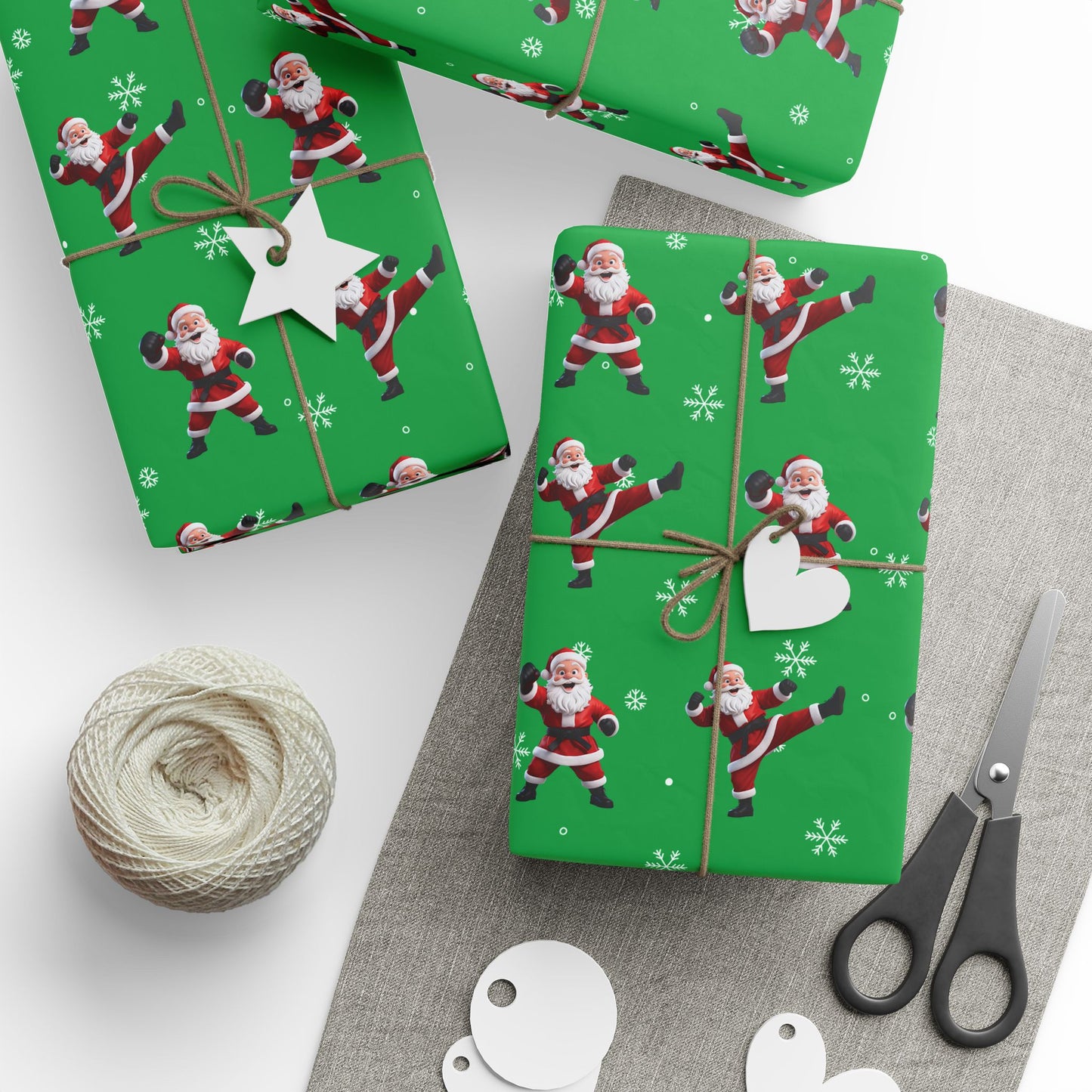 Kickin' Santa Green Wrapping Paper