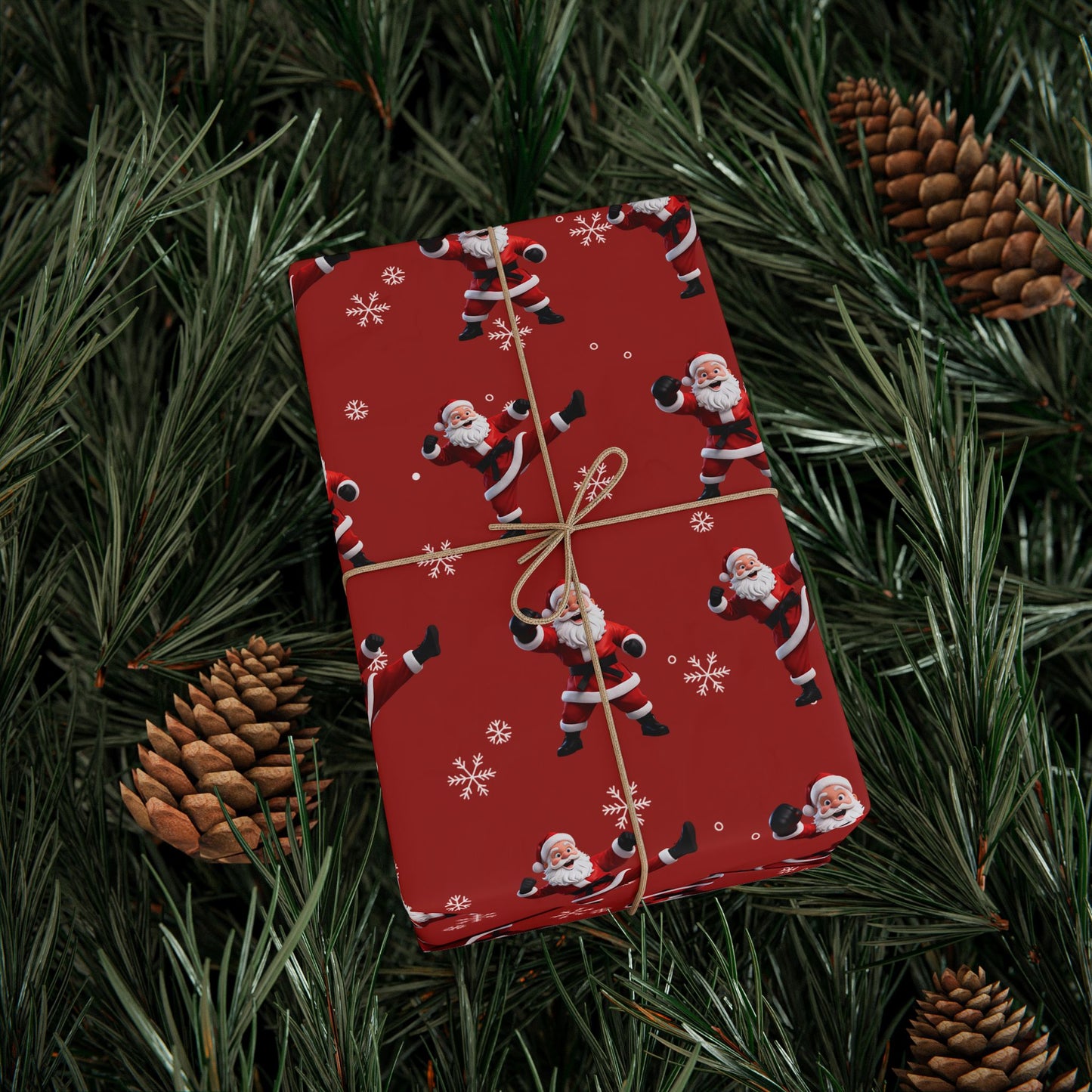 Kickin' Santa Red Wrapping Paper