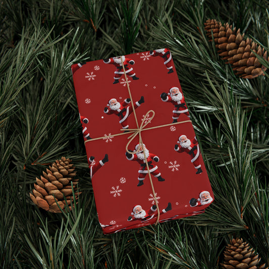 Kickin' Santa Red Wrapping Paper