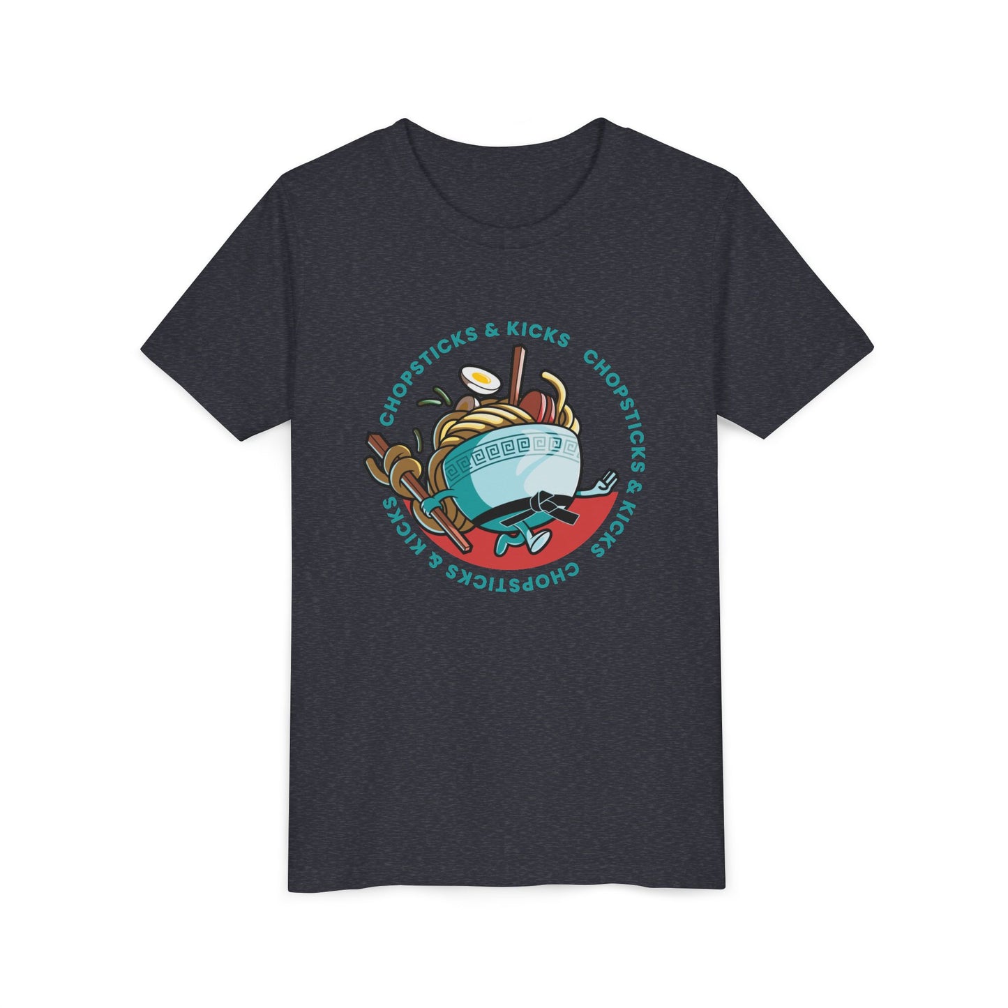 Chopsticks & Kicks Youth Tee for Martial Arts & Ramen Noodle Lovers