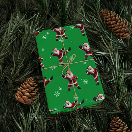 Kickin' Santa Green Wrapping Paper