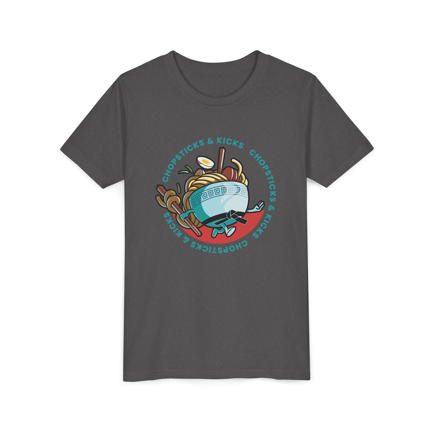 Chopsticks & Kicks Youth Tee for Martial Arts & Ramen Noodle Lovers