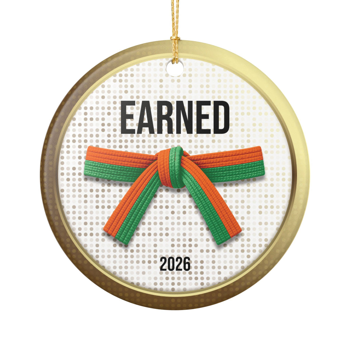 Pearl Personalized Rank Keepsake: Half Orange Half Green Belt