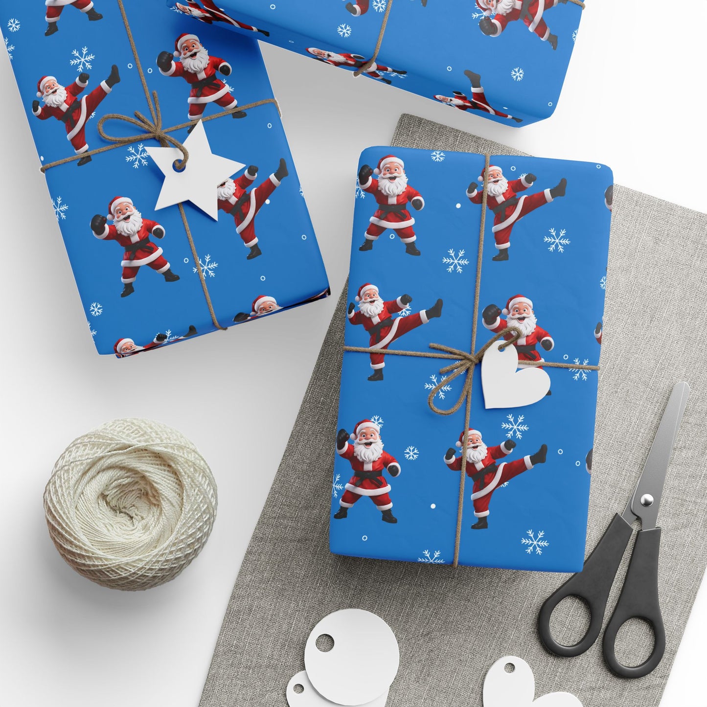 Kickin' Santa Light Blue Wrapping Paper