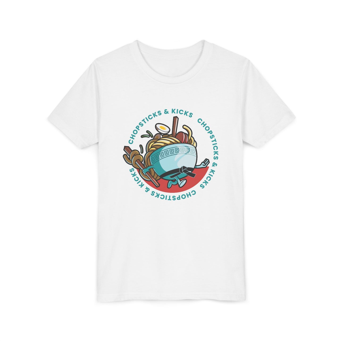 Chopsticks & Kicks Youth Tee for Martial Arts & Ramen Noodle Lovers