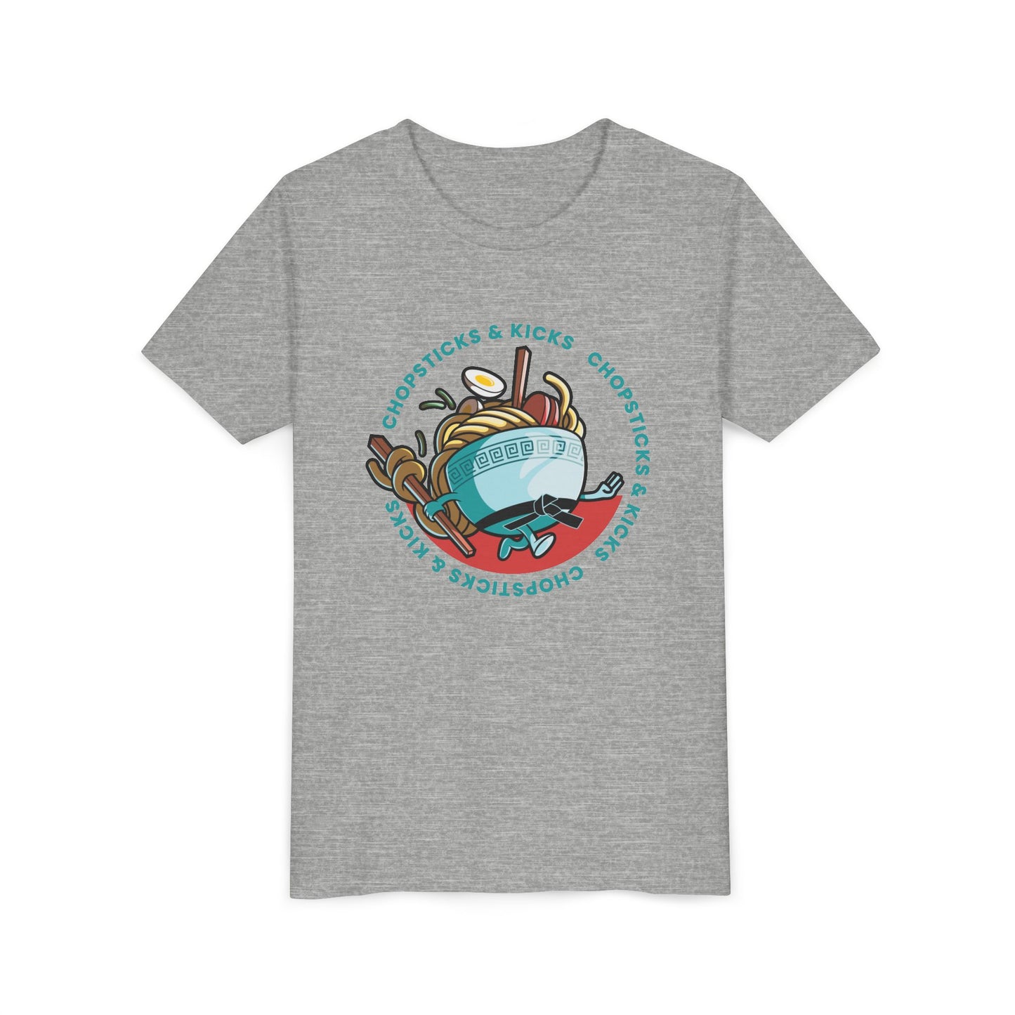 Chopsticks & Kicks Youth Tee for Martial Arts & Ramen Noodle Lovers