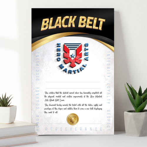 Hero Martial Arts Black Belt Certificates