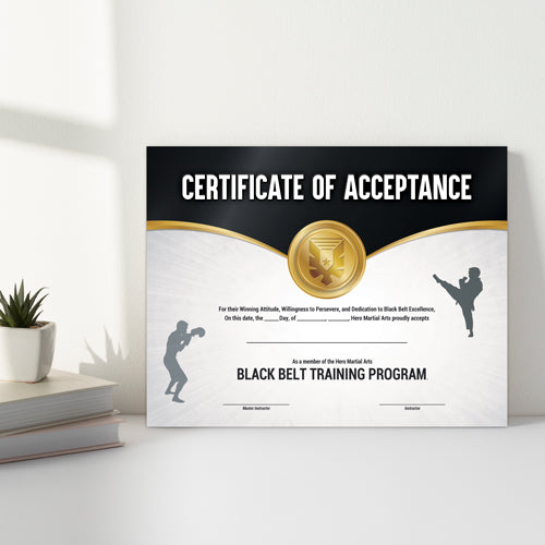 Hero Martial Arts Certificate of Acceptance Certificates