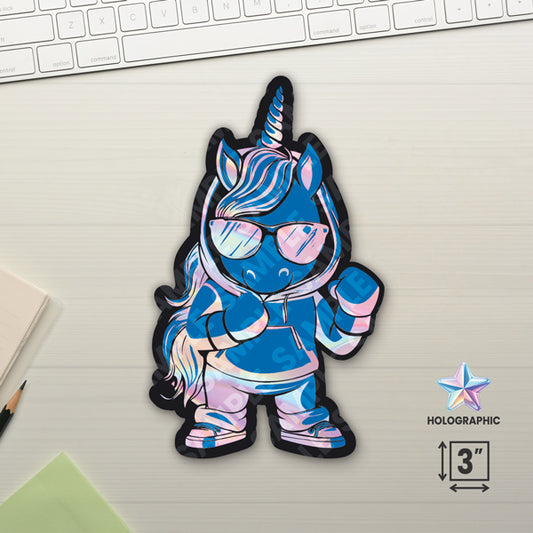 Unicorn Warrior Blue 3" Holographic Stickers