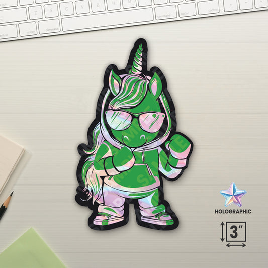 Unicorn Warrior Green 3" Holographic Stickers