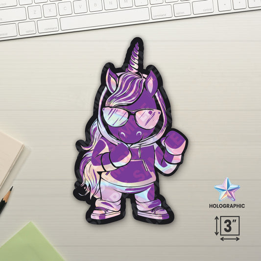 Unicorn Warrior Purple 3" Holographic Stickers