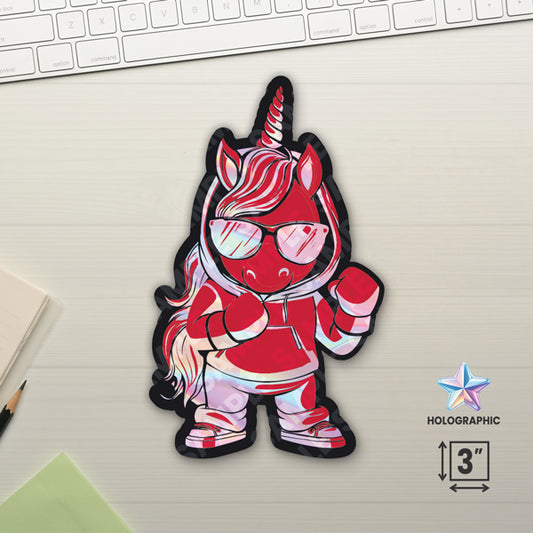 Unicorn Warrior Red 3" Holographic Stickers
